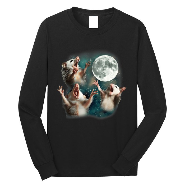 Three Opposum Moon 3 Possum Dead Moon Weird Cursed Meme Long Sleeve Shirt