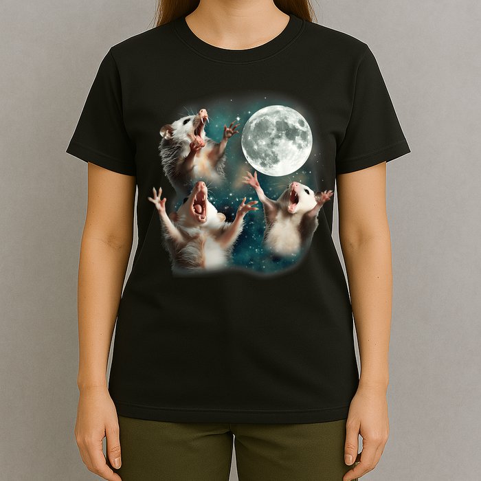 Three Opposum Moon 3 Possum Dead Moon Weird Cursed Meme T-Shirt