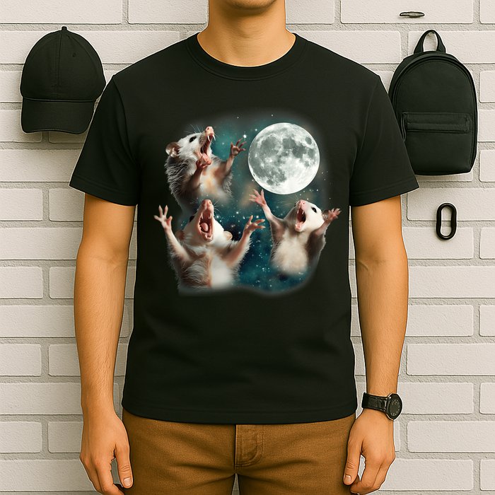 Three Opposum Moon 3 Possum Dead Moon Weird Cursed Meme T-Shirt