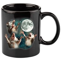 Three Opposum Moon 3 Possum Dead Moon Weird Cursed Meme 11oz C Handle Ceramic Mug