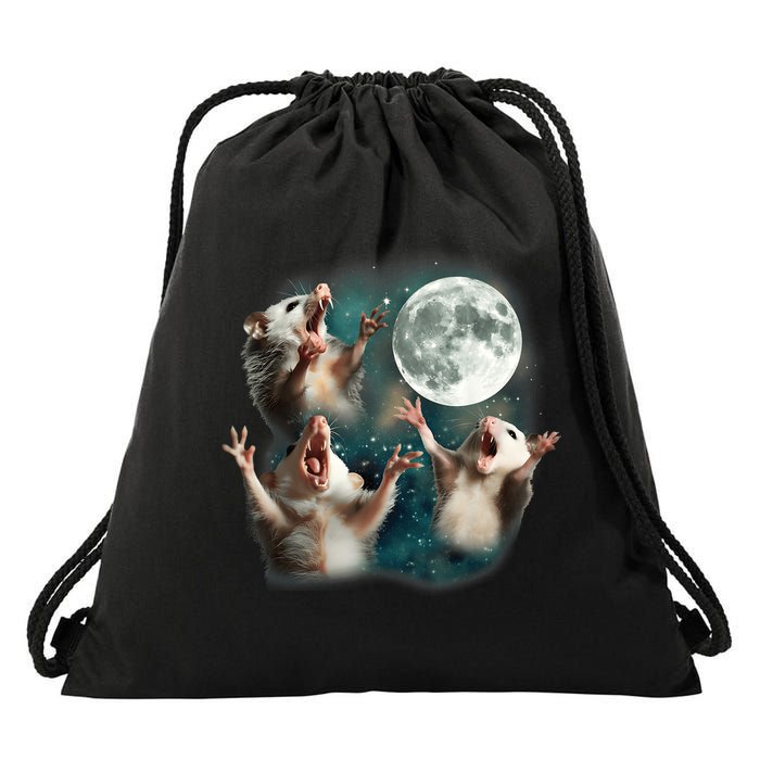Three Opposum Moon 3 Possum Dead Moon Weird Cursed Meme Drawstring Bag