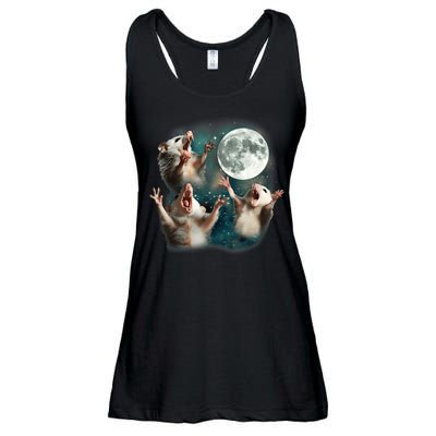 Three Opposum Moon 3 Possum Dead Moon Weird Cursed Meme Ladies Essential Flowy Tank