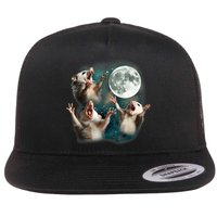 Three Opposum Moon 3 Possum Dead Moon Weird Cursed Meme Flat Bill Trucker Hat
