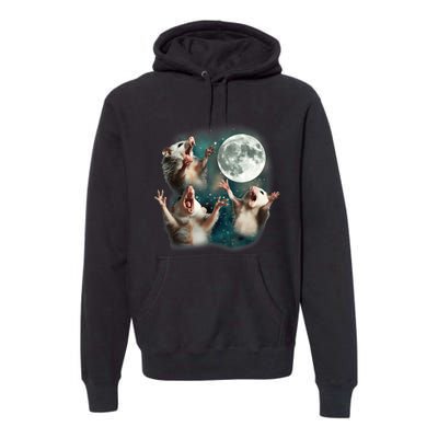 Three Opposum Moon 3 Possum Dead Moon Weird Cursed Meme Premium Hoodie