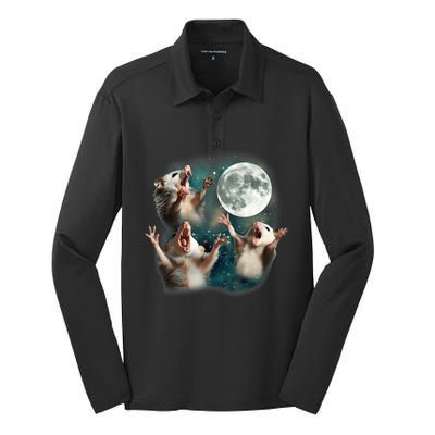 Three Opposum Moon 3 Possum Dead Moon Weird Cursed Meme Silk Touch Performance Long Sleeve Polo