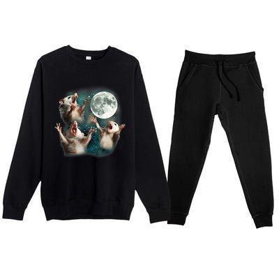 Three Opposum Moon 3 Possum Dead Moon Weird Cursed Meme Premium Crewneck Sweatsuit Set