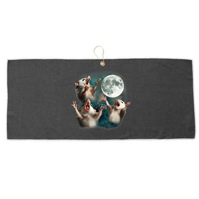Three Opposum Moon 3 Possum Dead Moon Weird Cursed Meme Large Microfiber Waffle Golf Towel