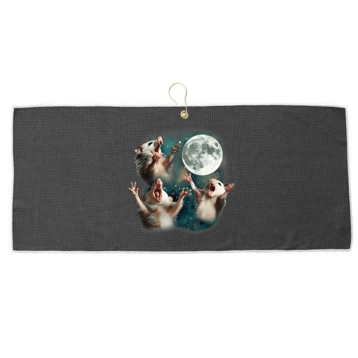 Three Opposum Moon 3 Possum Dead Moon Weird Cursed Meme Large Microfiber Waffle Golf Towel