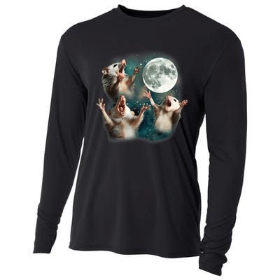 Three Opposum Moon 3 Possum Dead Moon Weird Cursed Meme Cooling Performance Long Sleeve Crew