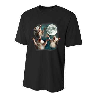 Three Opposum Moon 3 Possum Dead Moon Weird Cursed Meme Youth Performance Sprint T-Shirt