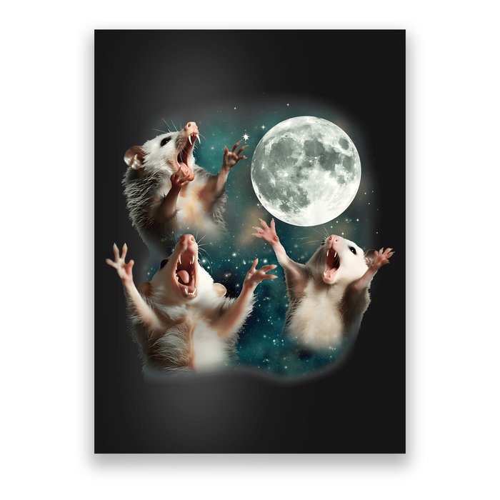 Three Opposum Moon 3 Possum Dead Moon Weird Cursed Meme Poster