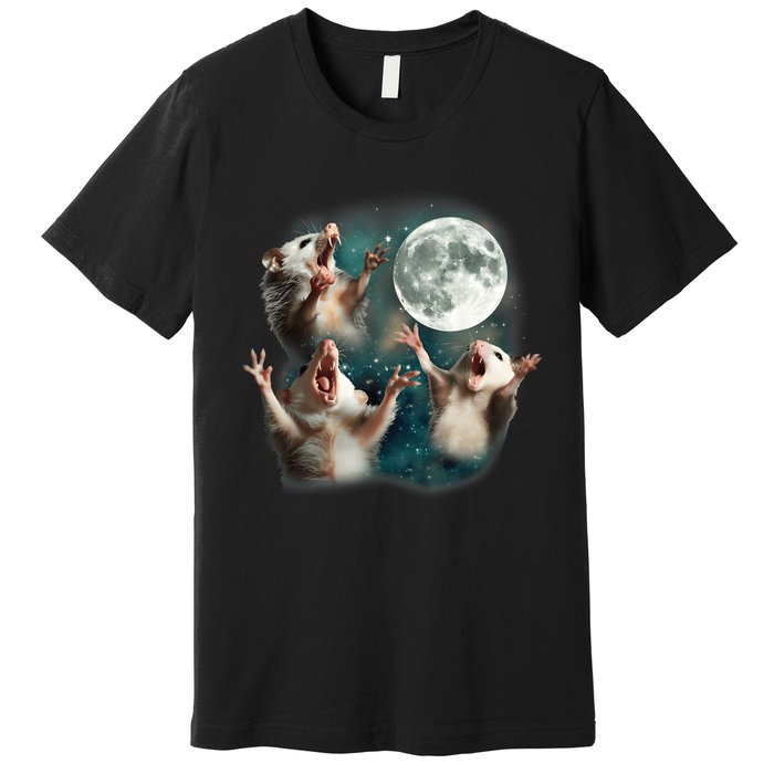 Three Opposum Moon 3 Possum Dead Moon Weird Cursed Meme Premium T-Shirt