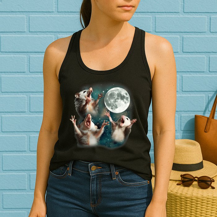Three Opposum Moon 3 Possum Dead Moon Weird Cursed Meme Womens Tank Top