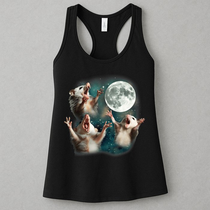Three Opposum Moon 3 Possum Dead Moon Weird Cursed Meme Womens Tank Top
