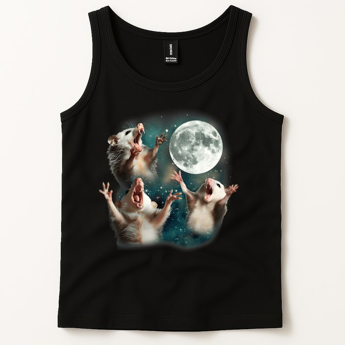 Three Opposum Moon 3 Possum Dead Moon Weird Cursed Meme Tank Top