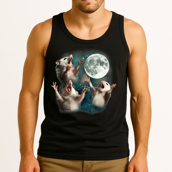 Three Opposum Moon 3 Possum Dead Moon Weird Cursed Meme Tank Top