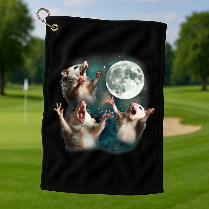 Three Opposum Moon 3 Possum Dead Moon Weird Cursed Meme Golf Towel