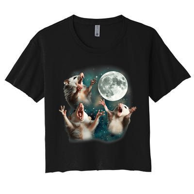 Three Opposum Moon 3 Possum Dead Moon Weird Cursed Meme Crop Top