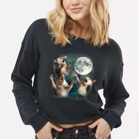 Three Opposum Moon 3 Possum Dead Moon Weird Cursed Meme Cropped Pullover Crew