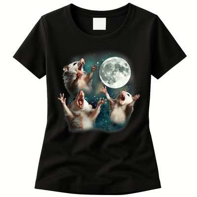 Three Opposum Moon 3 Possum Dead Moon Weird Cursed Meme Womens T-Shirt