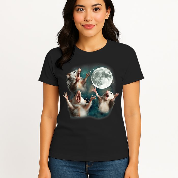 Three Opposum Moon 3 Possum Dead Moon Weird Cursed Meme Womens T-Shirt