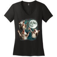Three Opposum Moon 3 Possum Dead Moon Weird Cursed Meme Women's V-Neck T-Shirt