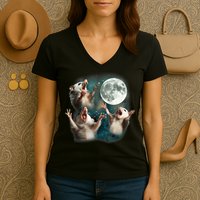 Three Opposum Moon 3 Possum Dead Moon Weird Cursed Meme Women's V-Neck T-Shirt