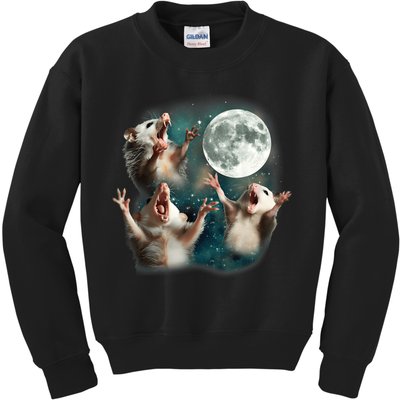 Three Opposum Moon 3 Possum Dead Moon Weird Cursed Meme Kids Sweatshirt
