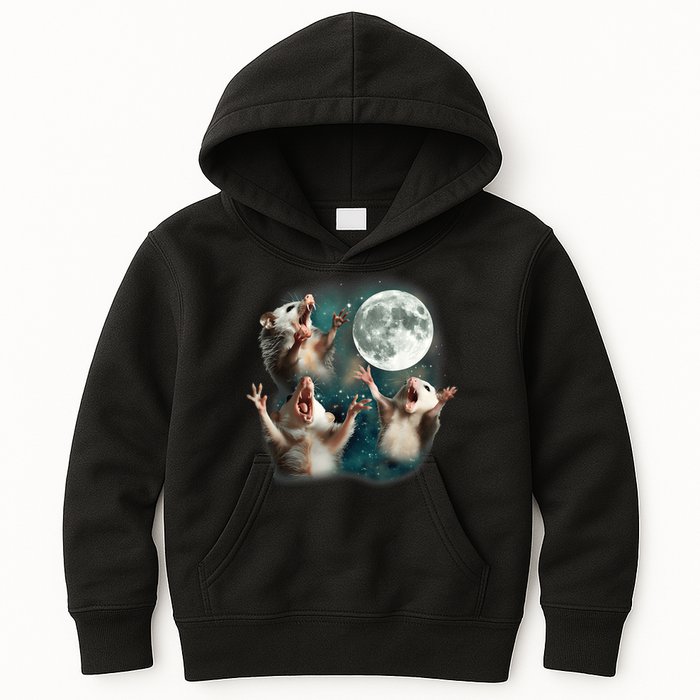Three Opposum Moon 3 Possum Dead Moon Weird Cursed Meme Kids Hoodie