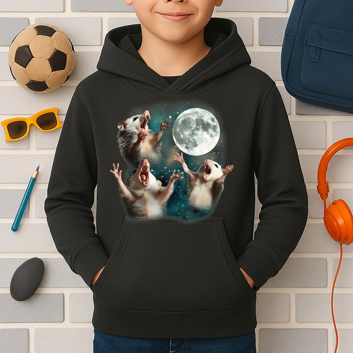 Three Opposum Moon 3 Possum Dead Moon Weird Cursed Meme Kids Hoodie