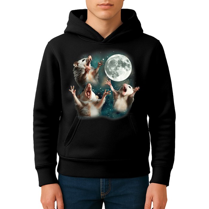 Three Opposum Moon 3 Possum Dead Moon Weird Cursed Meme Kids Hoodie