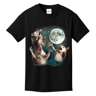 Three Opposum Moon 3 Possum Dead Moon Weird Cursed Meme Kids T-Shirt