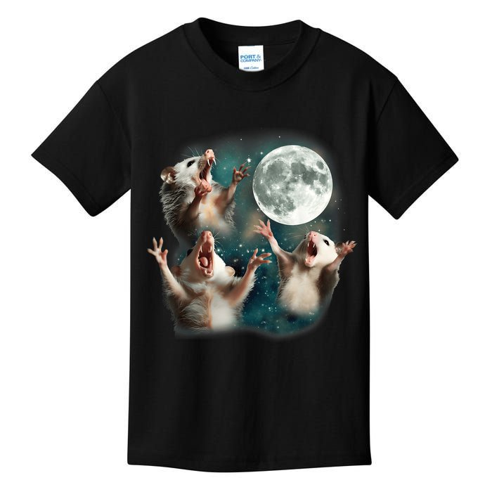 Three Opposum Moon 3 Possum Dead Moon Weird Cursed Meme Kids T-Shirt