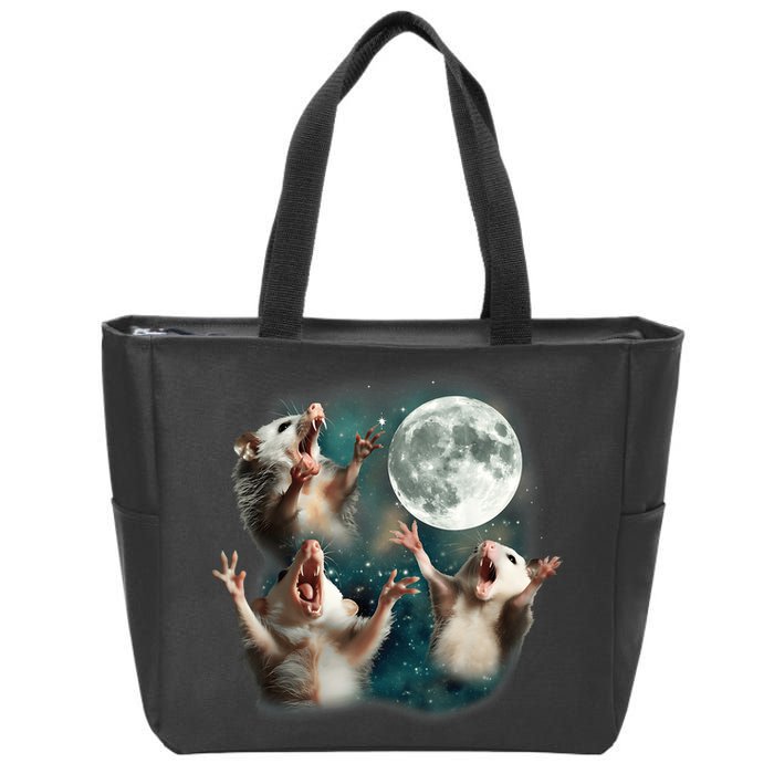 Three Opposum Moon 3 Possum Dead Moon Weird Cursed Meme Zip Tote Bag
