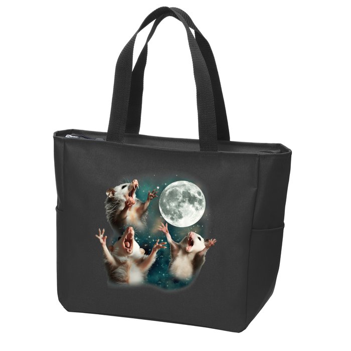 Three Opposum Moon 3 Possum Dead Moon Weird Cursed Meme Zip Tote Bag
