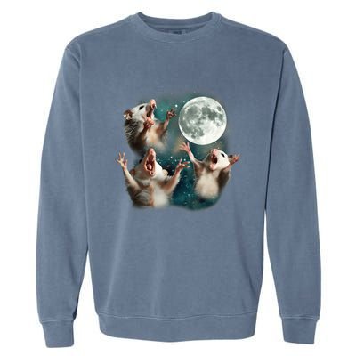 Three Opposum Moon 3 Possum Dead Moon Weird Cursed Meme Garment-Dyed Sweatshirt