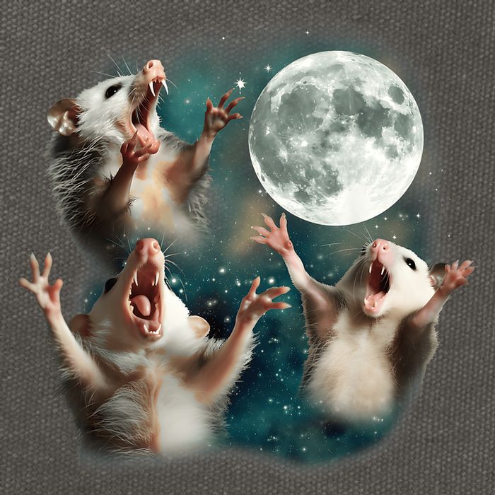 Three Opposum Moon 3 Possum Dead Moon Weird Cursed Meme Cotton Canvas Backpack