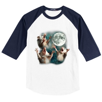 Three Opposum Moon 3 Possum Dead Moon Weird Cursed Meme Baseball Sleeve Shirt