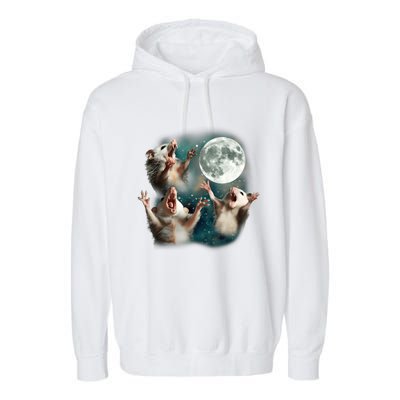 Three Opposum Moon 3 Possum Dead Moon Weird Cursed Meme Garment-Dyed Fleece Hoodie