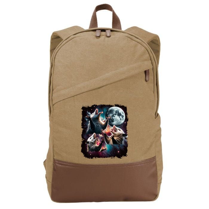 Three Opossum Moon | 3 Possum Moon Funny Weird Cursed Meme Cotton Canvas Backpack