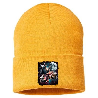 Three Opossum Moon | 3 Possum Moon Funny Weird Cursed Meme Sustainable Knit Beanie