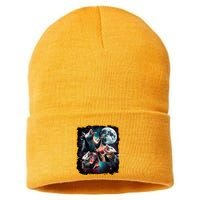 Three Opossum Moon | 3 Possum Moon Funny Weird Cursed Meme Sustainable Knit Beanie