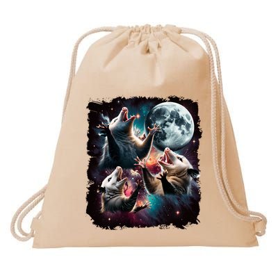 Three Opossum Moon | 3 Possum Moon Funny Weird Cursed Meme Drawstring Bag