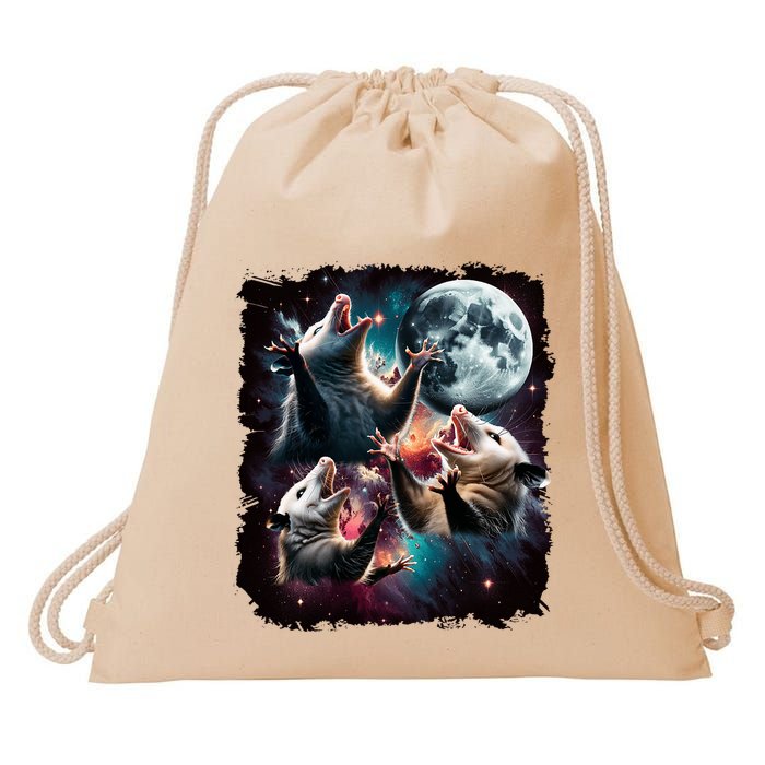 Three Opossum Moon | 3 Possum Moon Funny Weird Cursed Meme Drawstring Bag