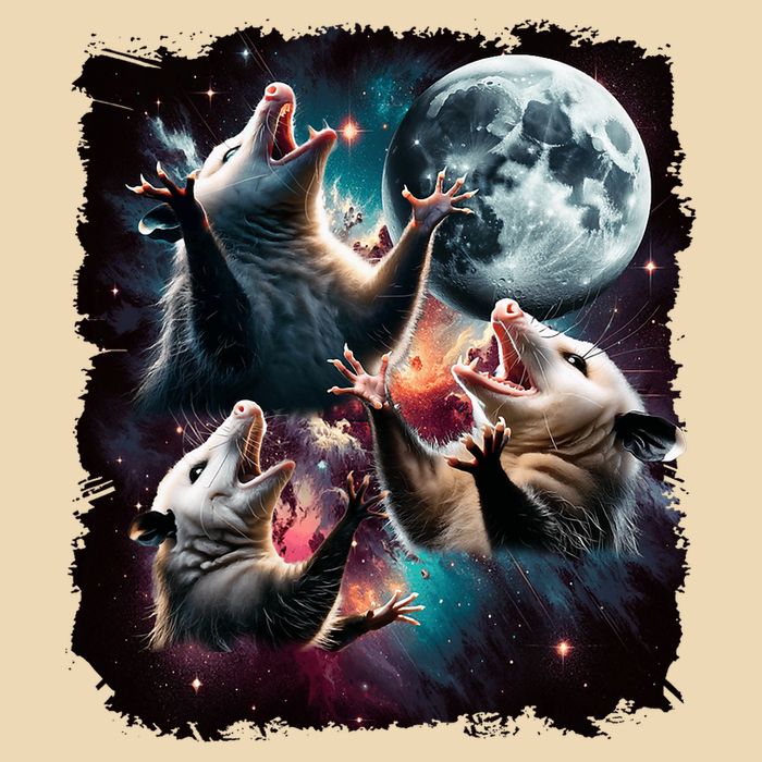 Three Opossum Moon | 3 Possum Moon Funny Weird Cursed Meme Drawstring Bag