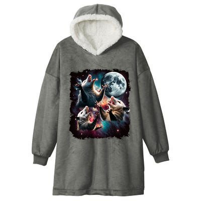 Three Opossum Moon | 3 Possum Moon Funny Weird Cursed Meme Hooded Wearable Blanket