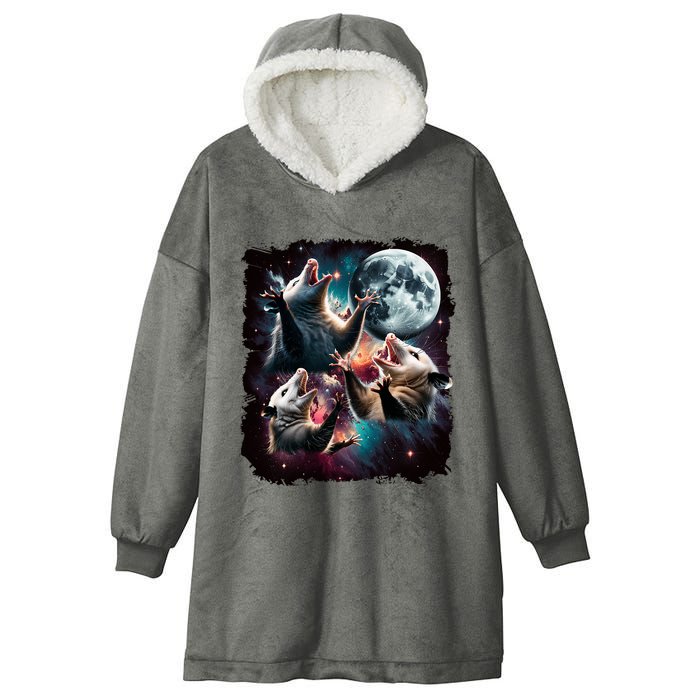 Three Opossum Moon | 3 Possum Moon Funny Weird Cursed Meme Hooded Wearable Blanket