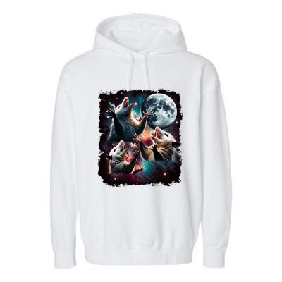 Three Opossum Moon | 3 Possum Moon Funny Weird Cursed Meme Garment-Dyed Fleece Hoodie