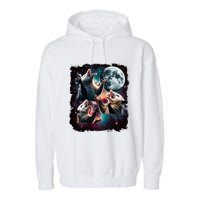 Three Opossum Moon | 3 Possum Moon Funny Weird Cursed Meme Garment-Dyed Fleece Hoodie