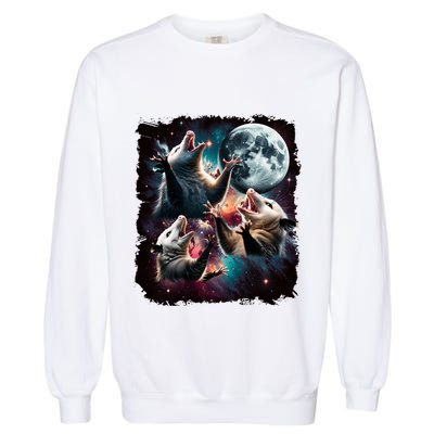 Three Opossum Moon | 3 Possum Moon Funny Weird Cursed Meme Garment-Dyed Sweatshirt